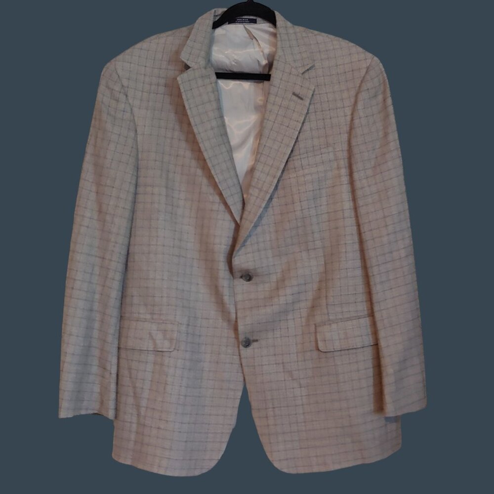 Hart Schaffner Marx Subtle Soft Classy Plaid Neutral Mens Blazer Sport Coat 44R